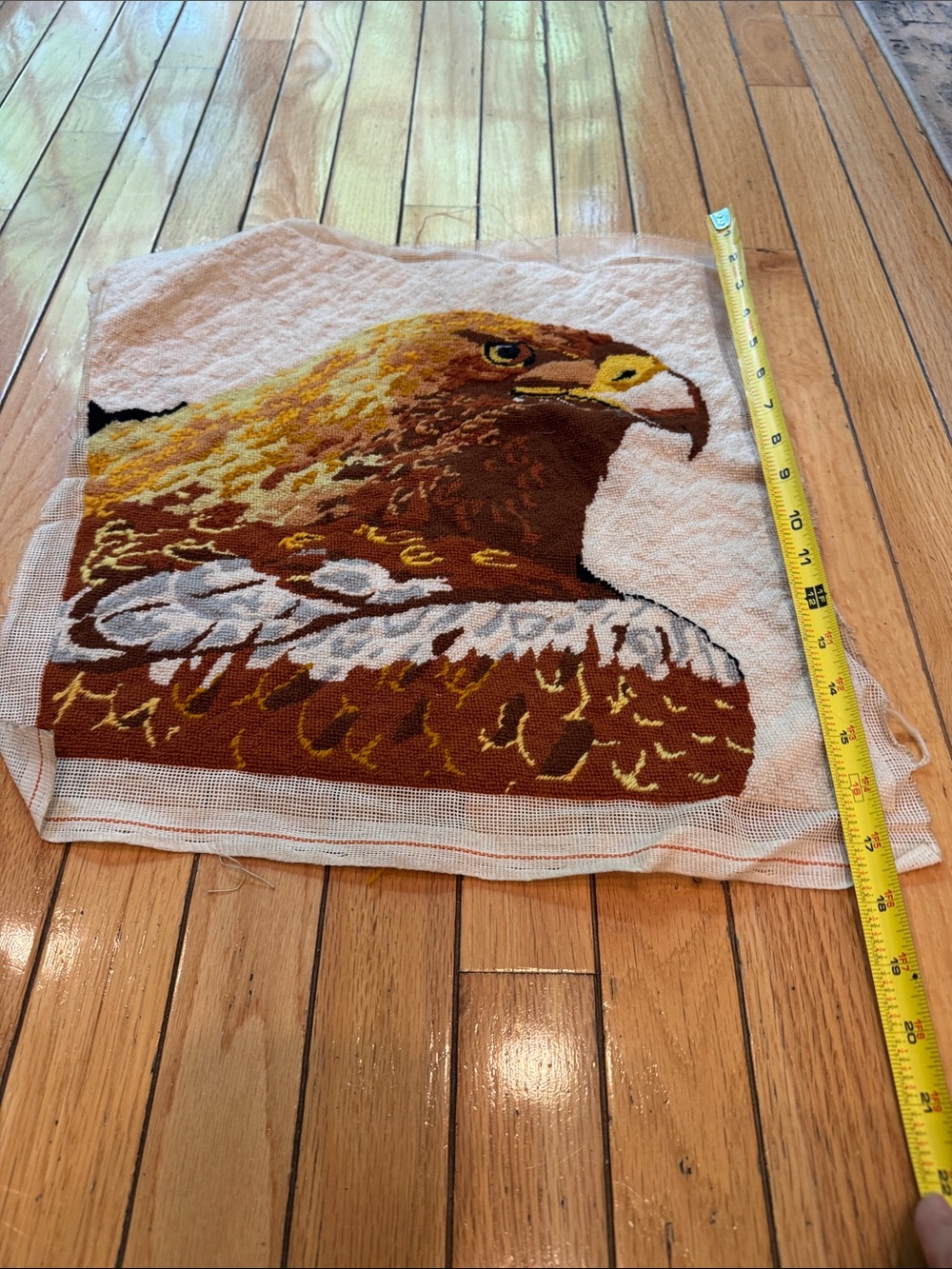 Vintage Eagle Needlepoint Panel in Brown, Gold & White - Picture 2 of 6